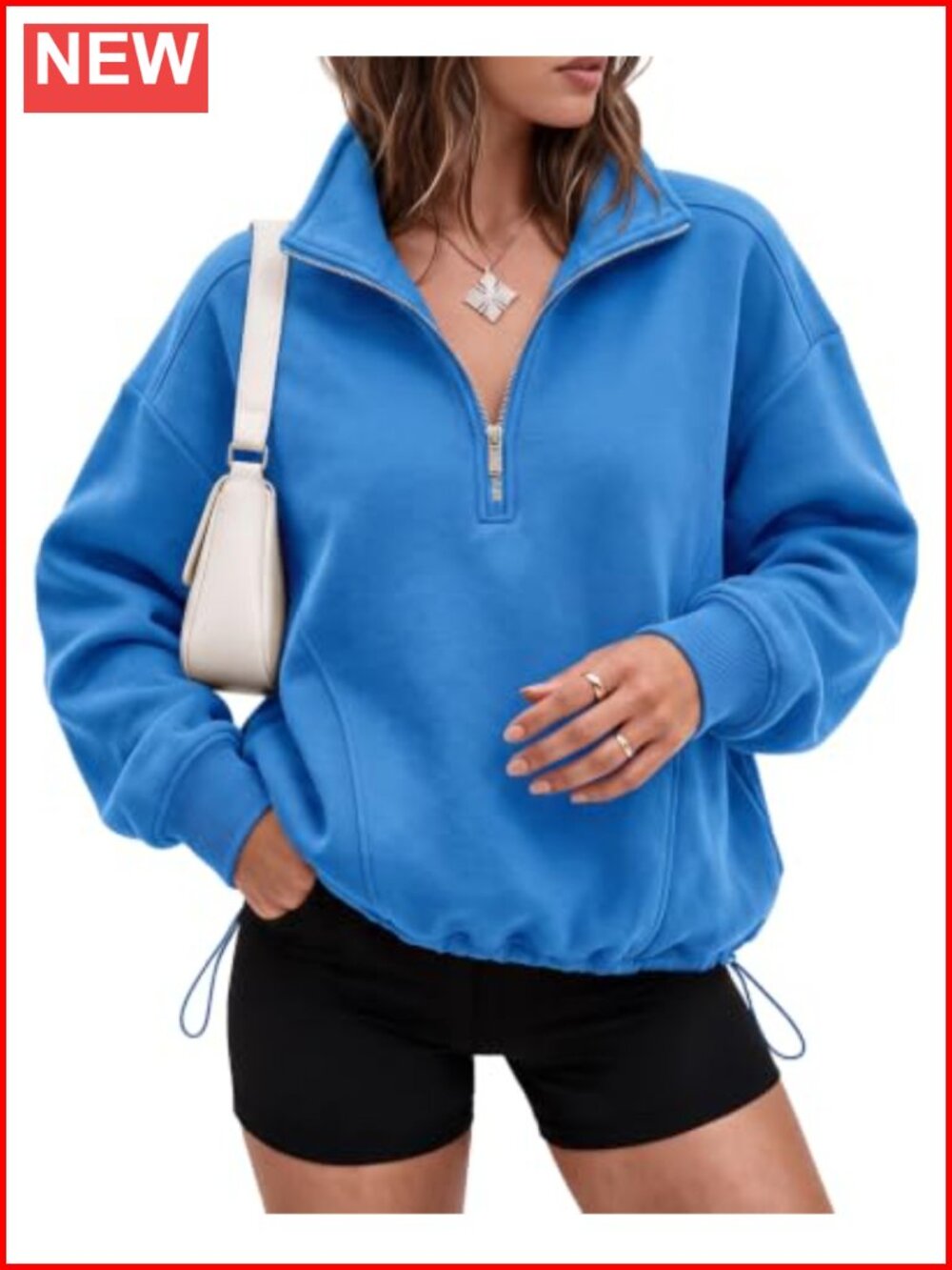 Half Zip Oversized Fleece Sweatshirt Pullover Mock Neck Drawstring Hem